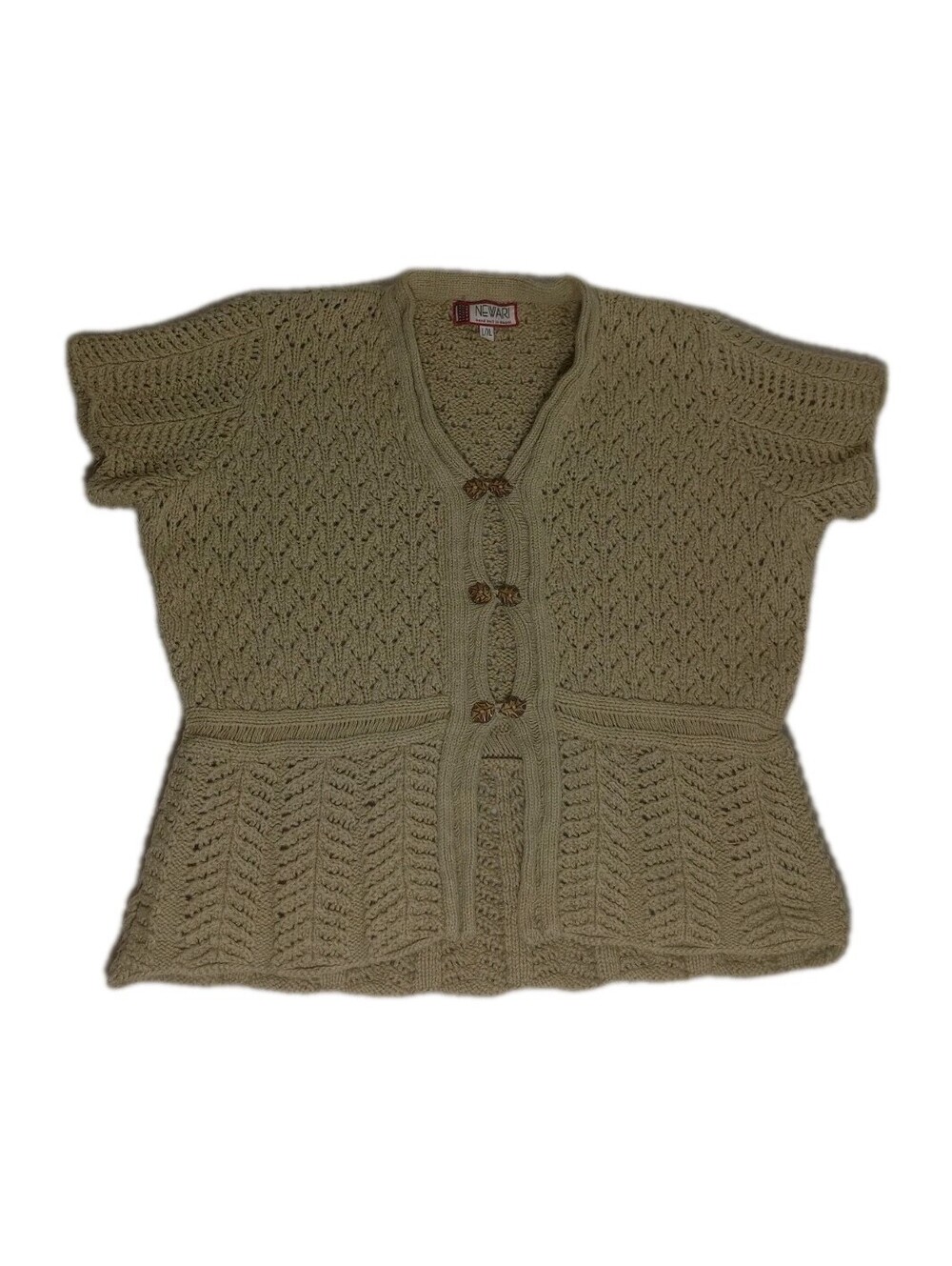 Newari Hand Knitted Icelandic Design Buttonup Cardigan Sweater Size L/XL Peplum